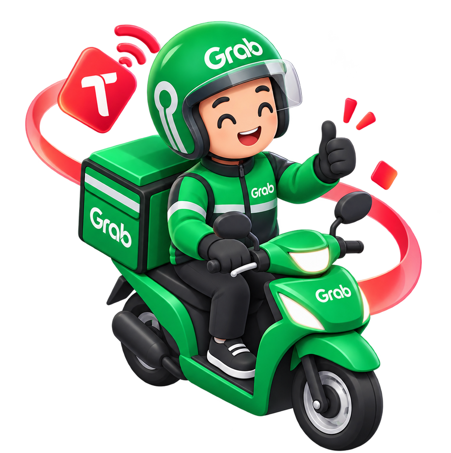 Driver Grab mengacungkan jempol di atas motor